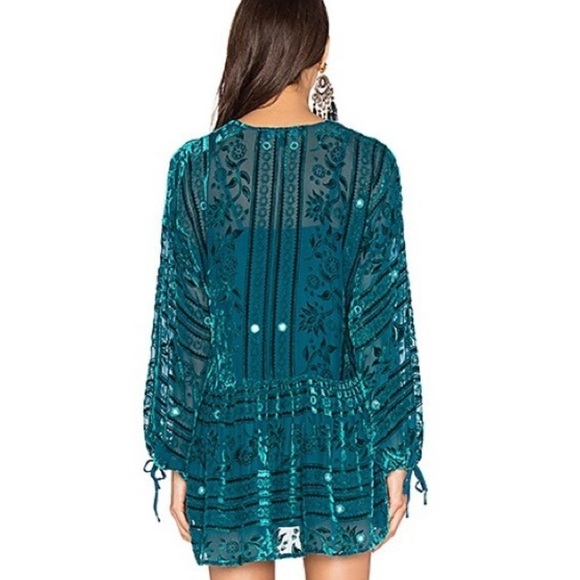 For Love & Lemons J'adore Velvet Long Sleeve Mini Dress in Emerald - Picture 2 of 12
